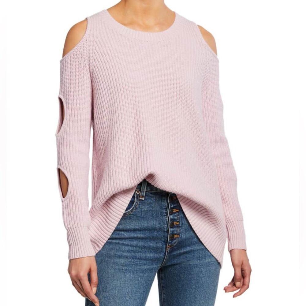 Zoe Jordan Galileo Jewel-Neck Cold-Shoulder Wool Sweater with Cutouts - Pink XS